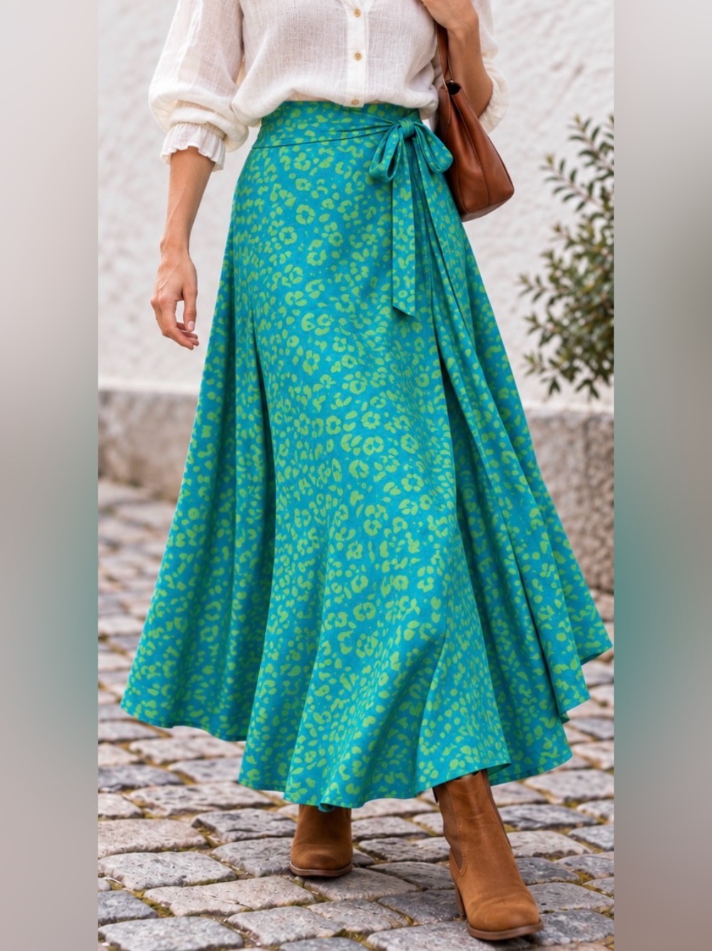 Gudrun Sjödén Teal & Green Floral Patterned Tie-Waist Cotton Wrap Maxi Skirt S-M